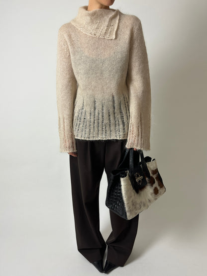 Open-knit mohair blend sweater | Cream