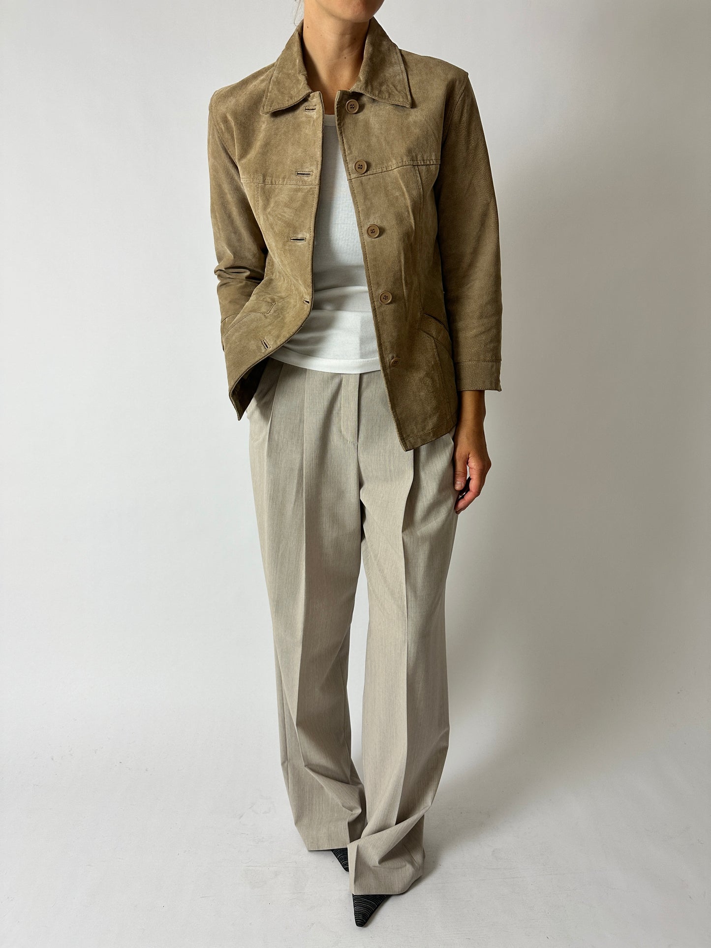 Suede relaxed jacket | Sand