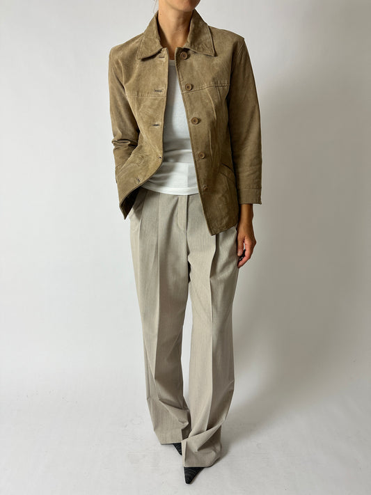 Suede relaxed jacket | Sand