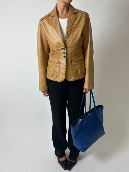Arma Leather fitted blazer | Caramel