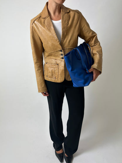Arma Leather fitted blazer | Caramel