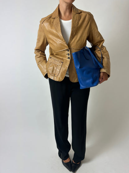 Arma Leather fitted blazer | Caramel