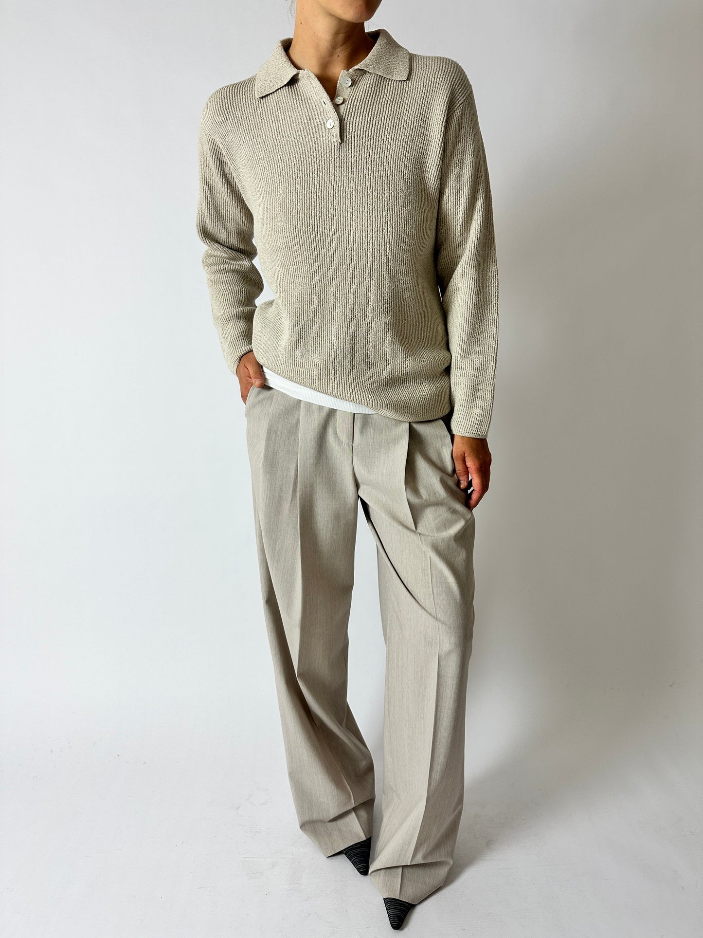 Knitted polo | Ecru