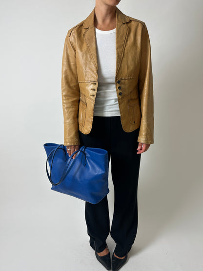Arma Leather fitted blazer | Caramel