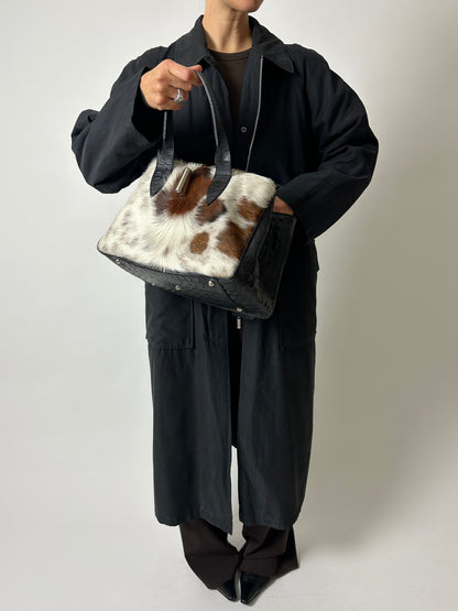 Cowhide & Croc-Embossed Leather Bag