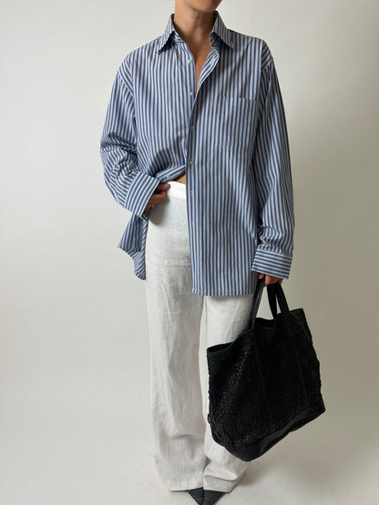 Striped cotton shirt | Blue / Black / White