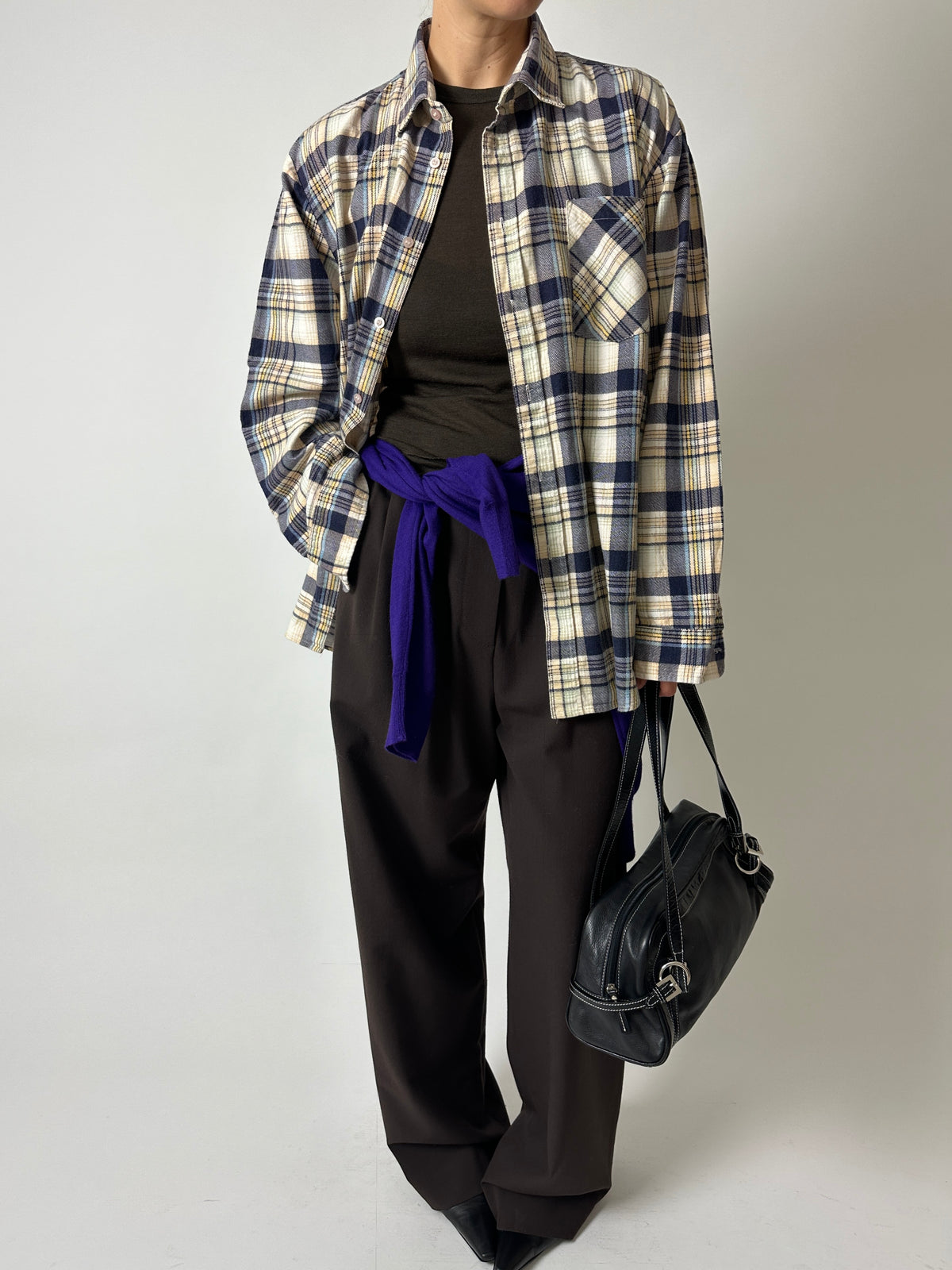 Flanel checked shirt | Ecru / Purple