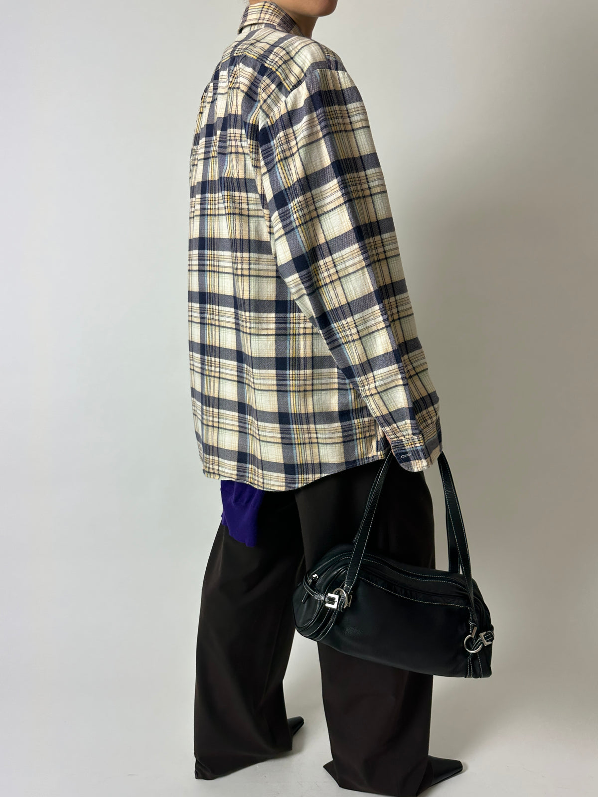 Flanel checked shirt | Ecru / Purple