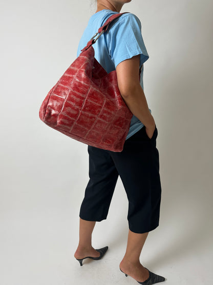 Leather tote bag | Bright red