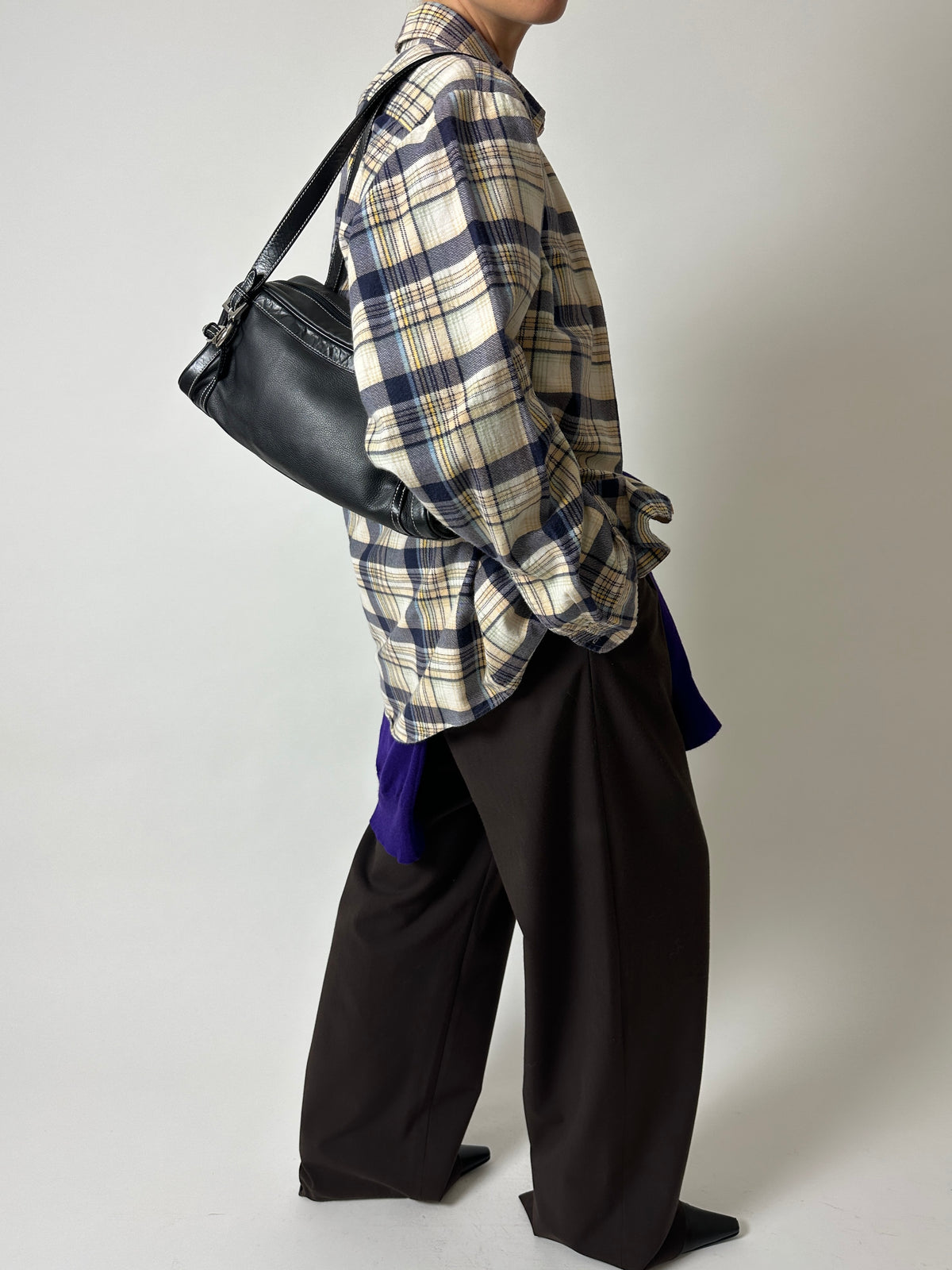 Flanel checked shirt | Ecru / Purple