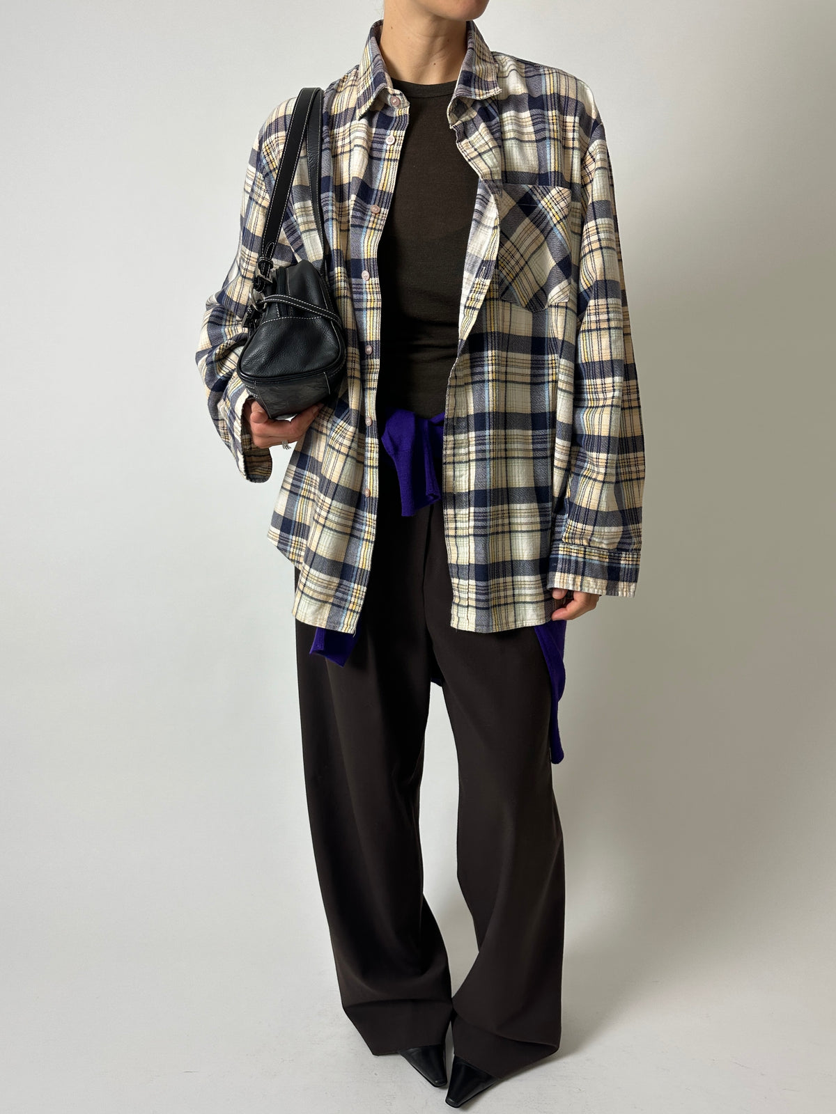 Flanel checked shirt | Ecru / Purple