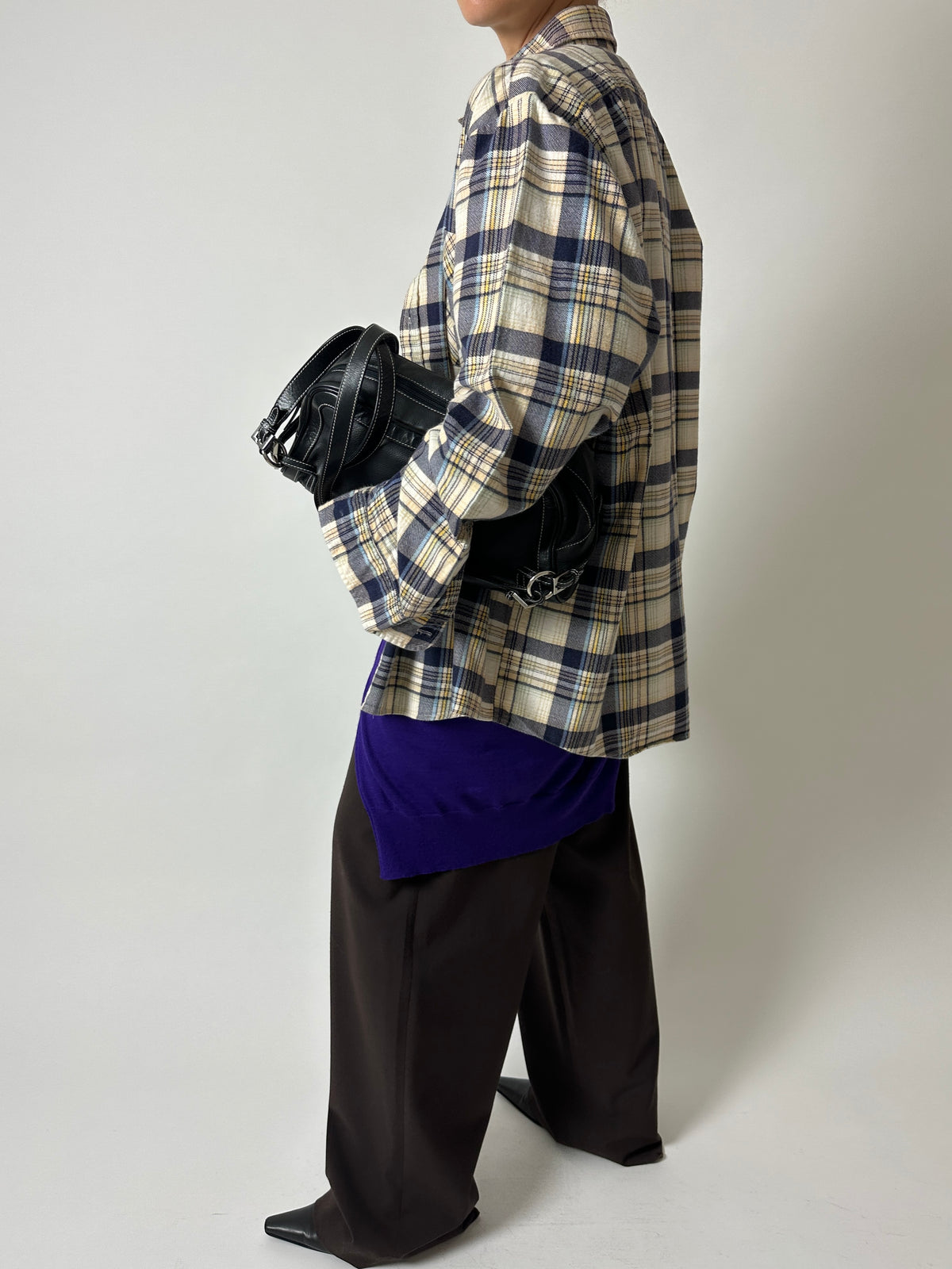 Flanel checked shirt | Ecru / Purple