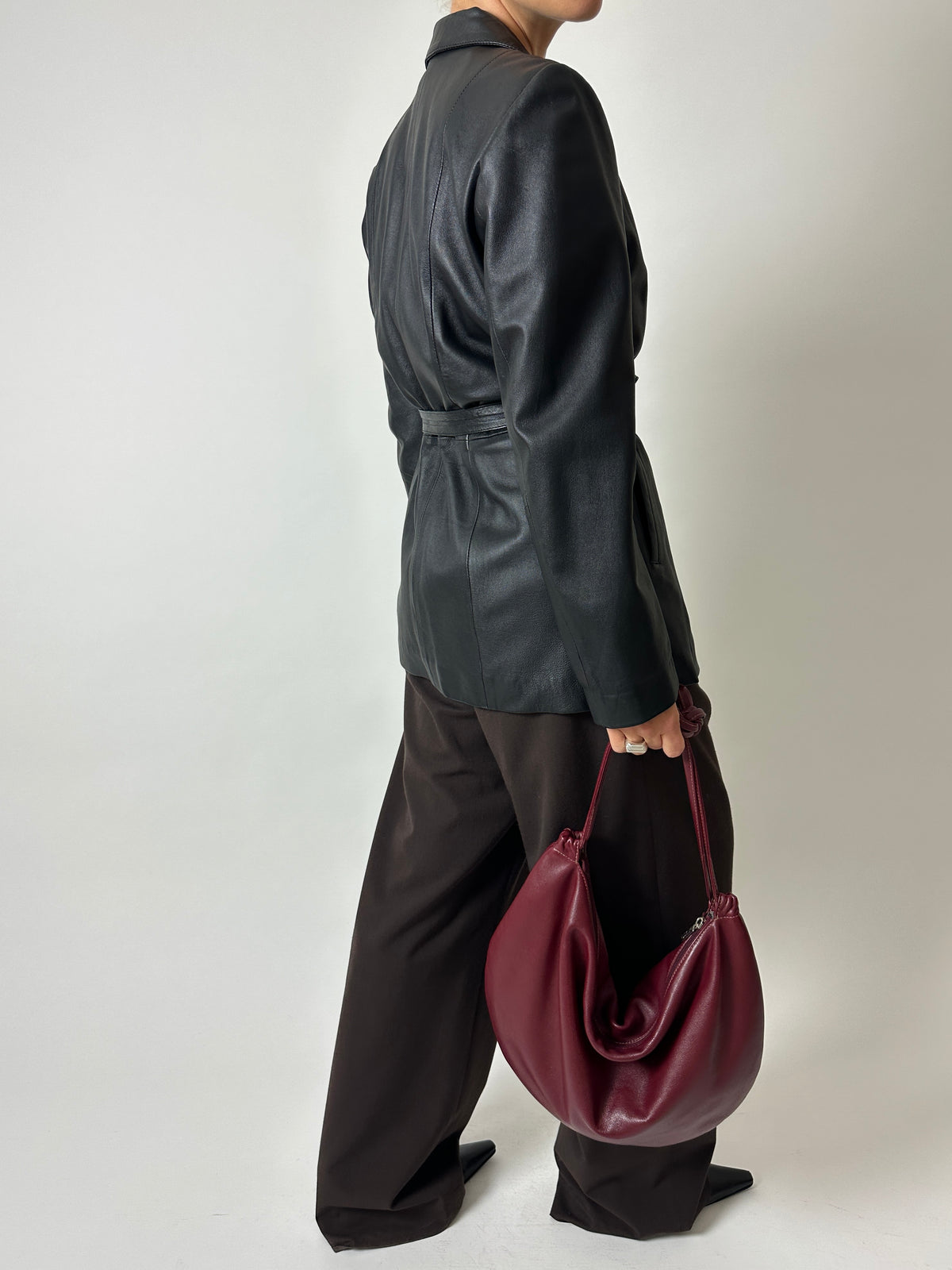 Belted leather jacket | Black