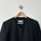 Collarless linen blend blazer | Black