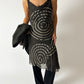 Draped sheer dress with dot pattern in dark brown 