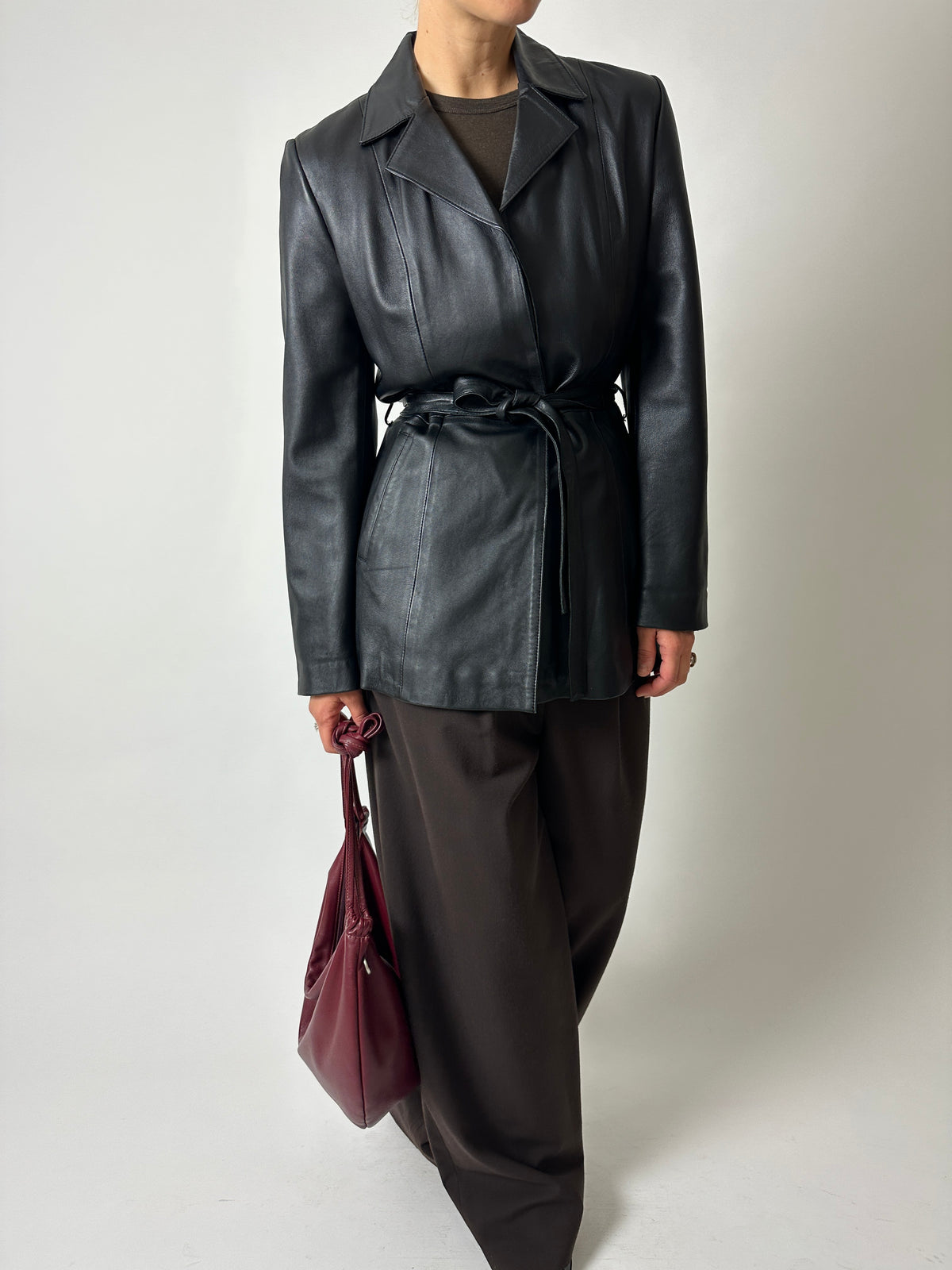 Belted leather jacket | Black