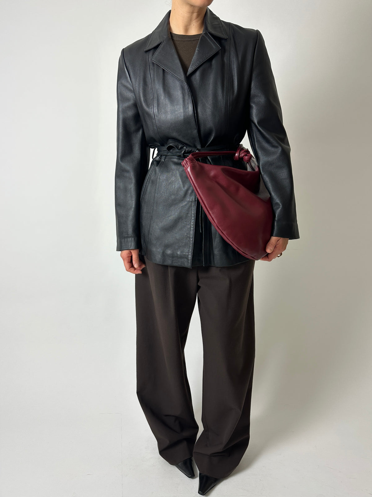 Belted leather jacket | Black