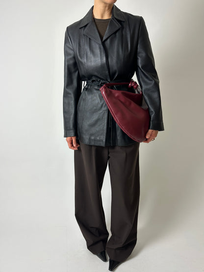 Belted leather jacket | Black