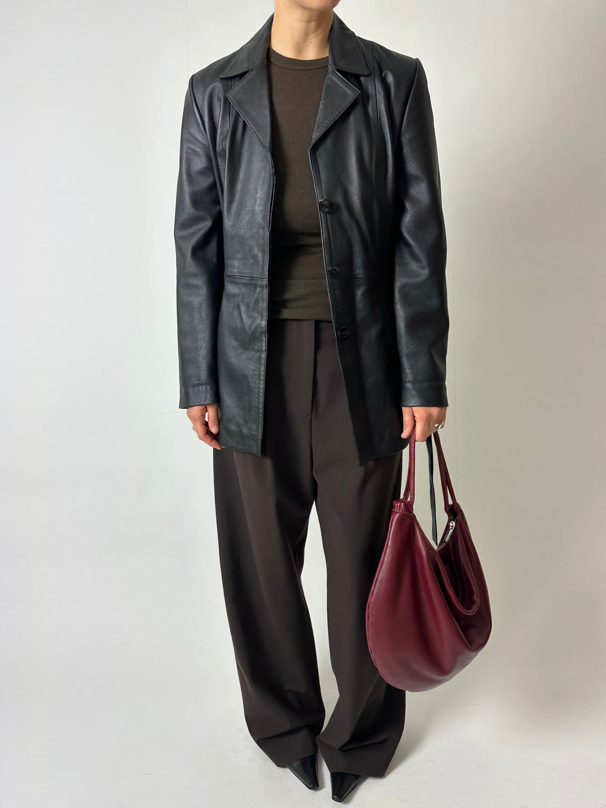 Belted leather jacket | Black