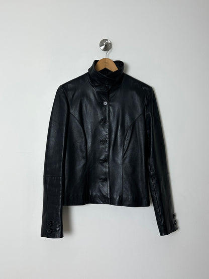 Leather fitted jacket | Black