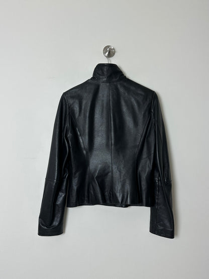 Leather fitted jacket | Black