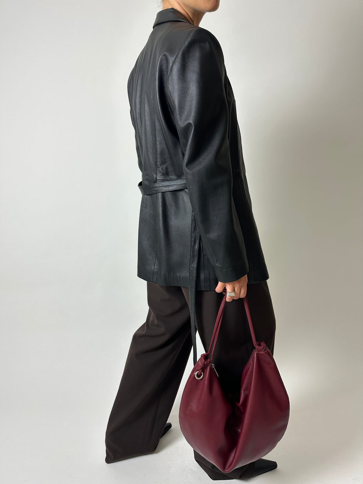 Belted leather jacket | Black