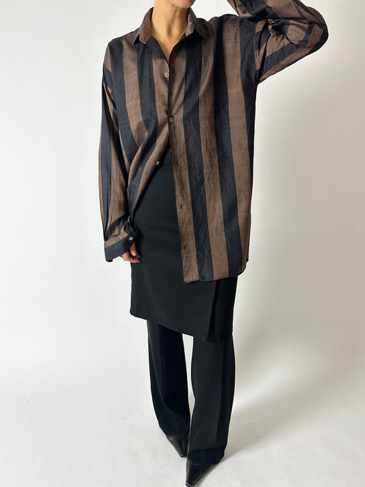 Vintage  silk striped shirt with relaxed fit in black brown