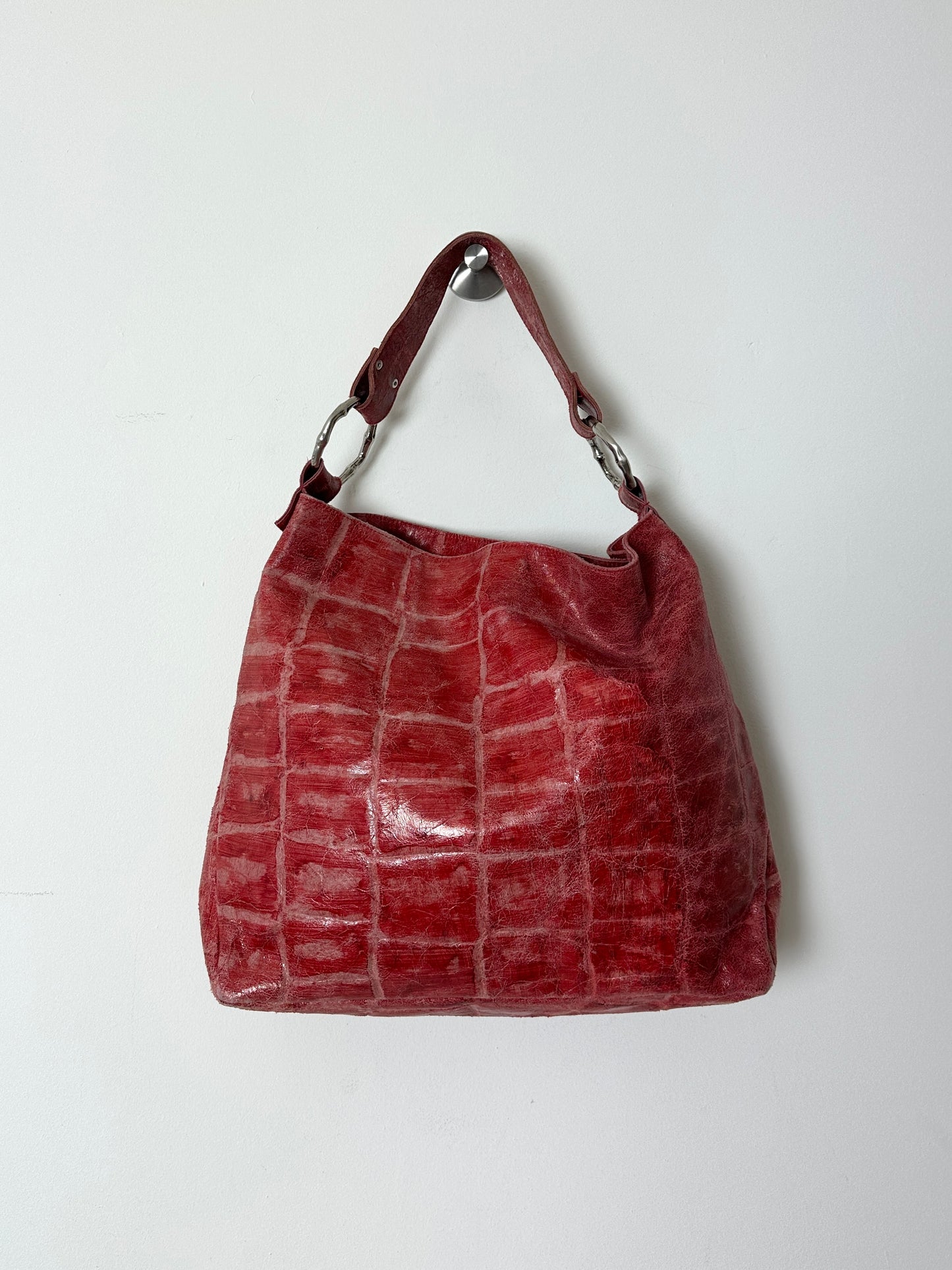 Leather tote bag | Bright red