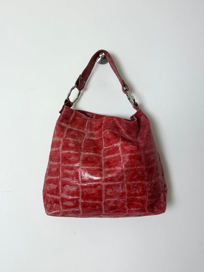 Leather tote bag | Bright red