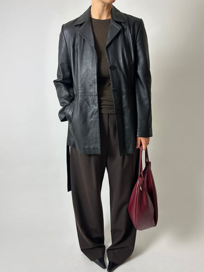 Belted leather jacket | Black