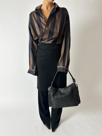 Silk striped shirt | Black / Brown