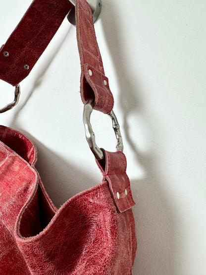 Leather tote bag | Bright red
