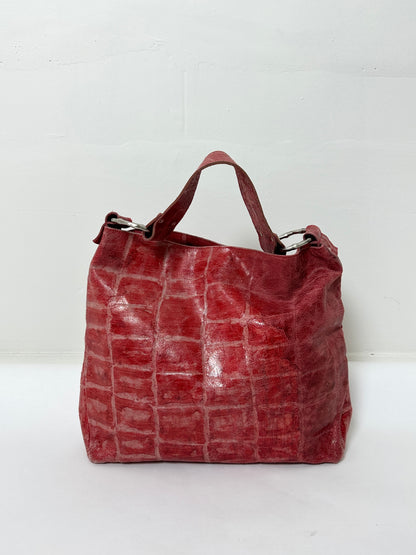Leather tote bag | Bright red