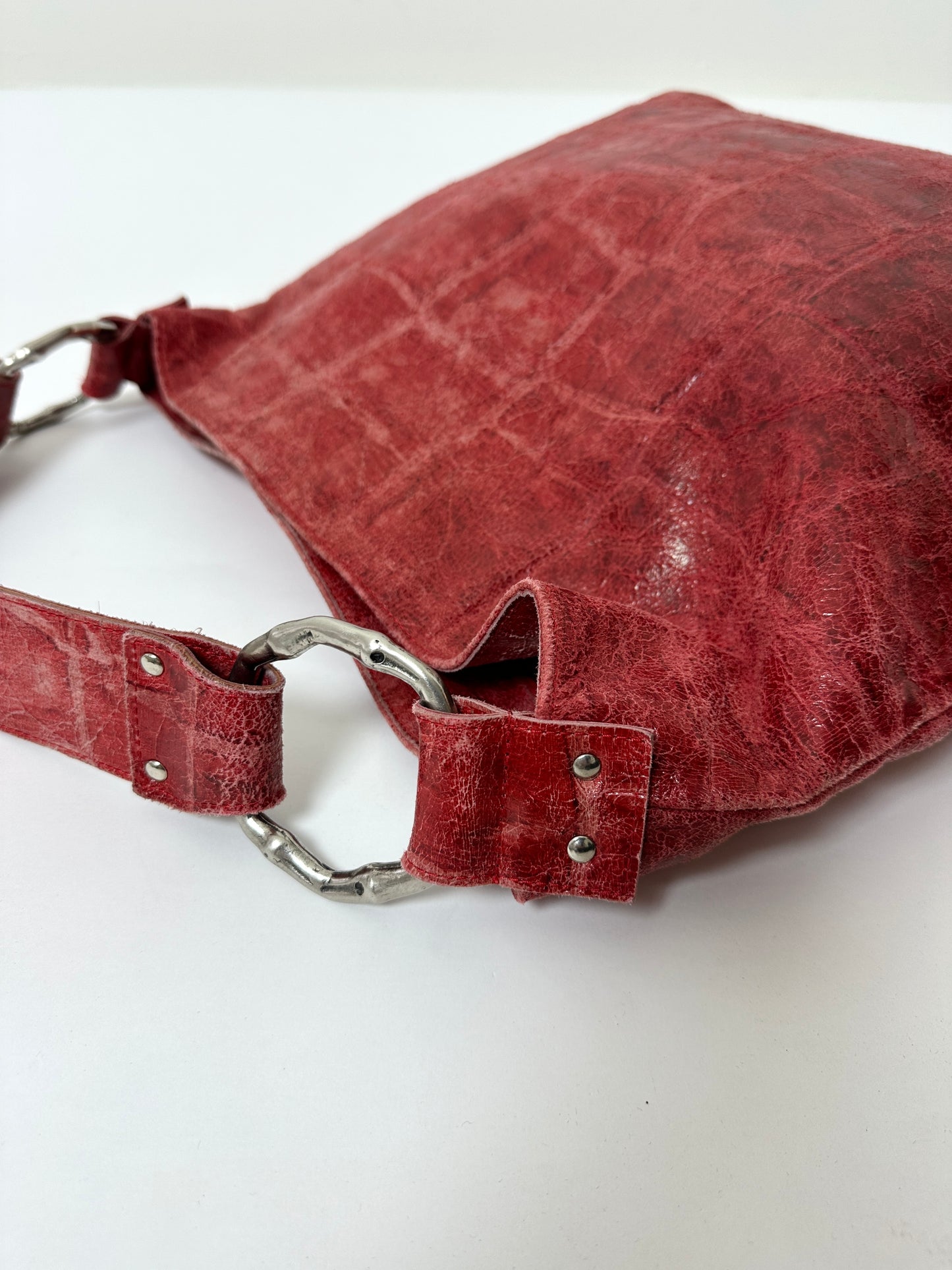 Leather tote bag | Bright red