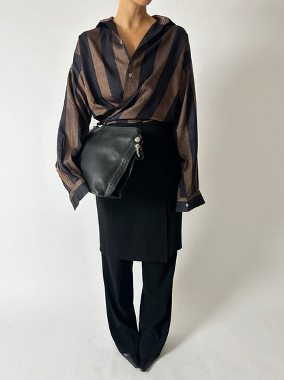 Silk striped shirt | Black / Brown