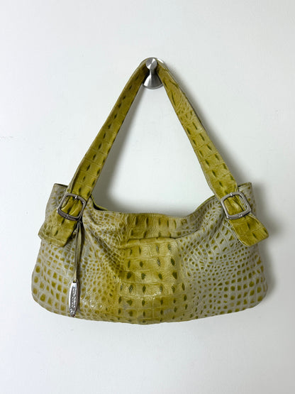 Croc embossed leather bag | Toxic green