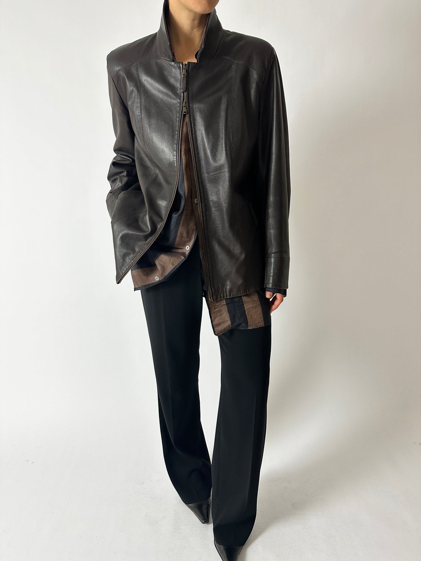 Leather jacket | Dark brown