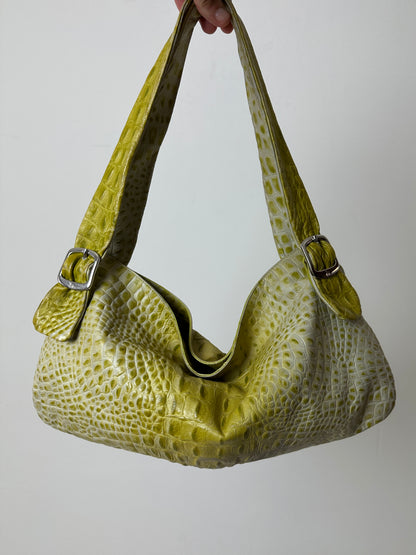 Croc embossed leather bag | Toxic green