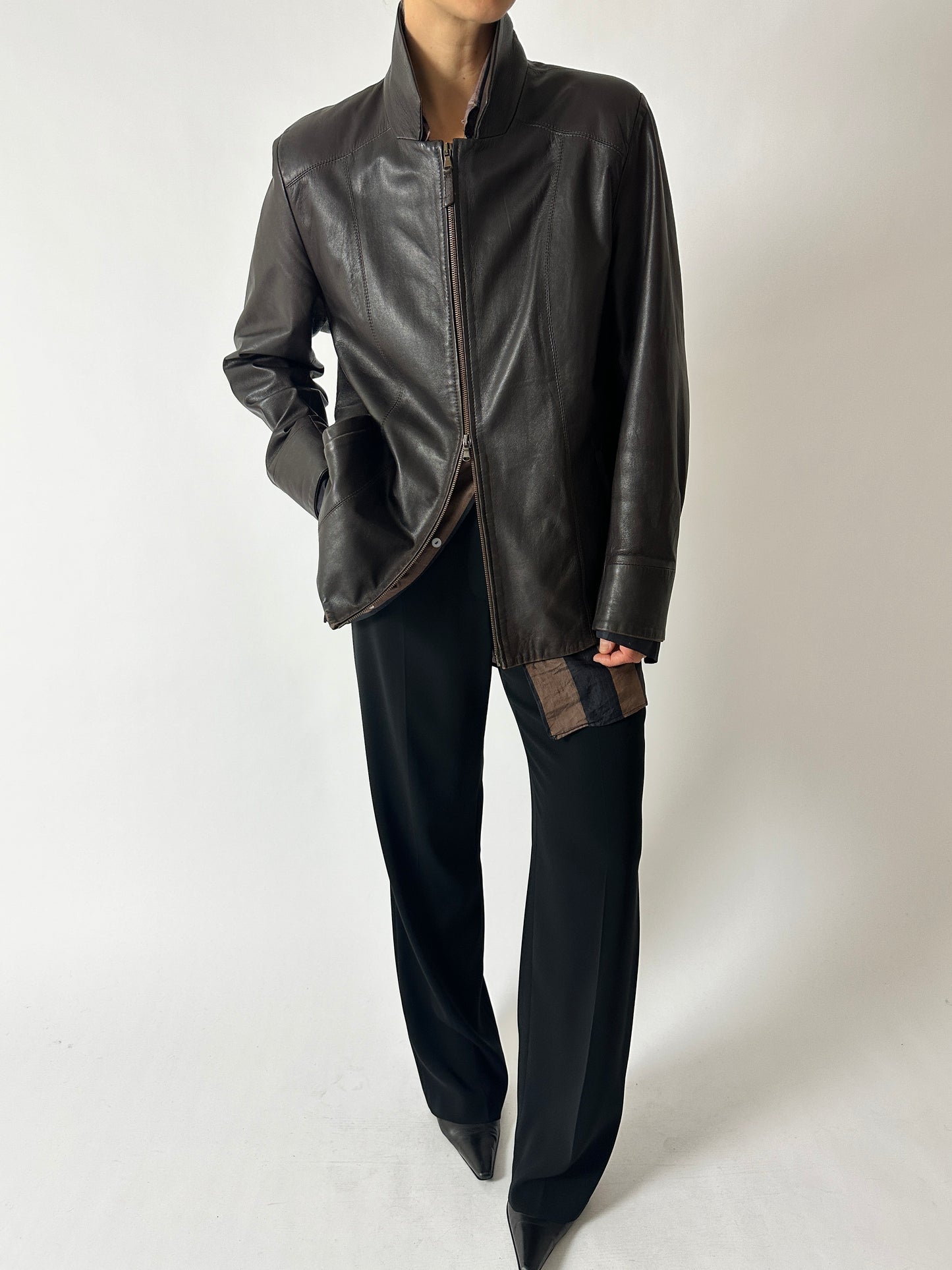 Leather jacket | Dark brown
