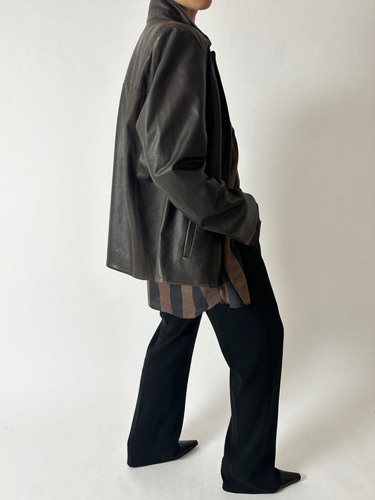 Leather jacket | Dark brown