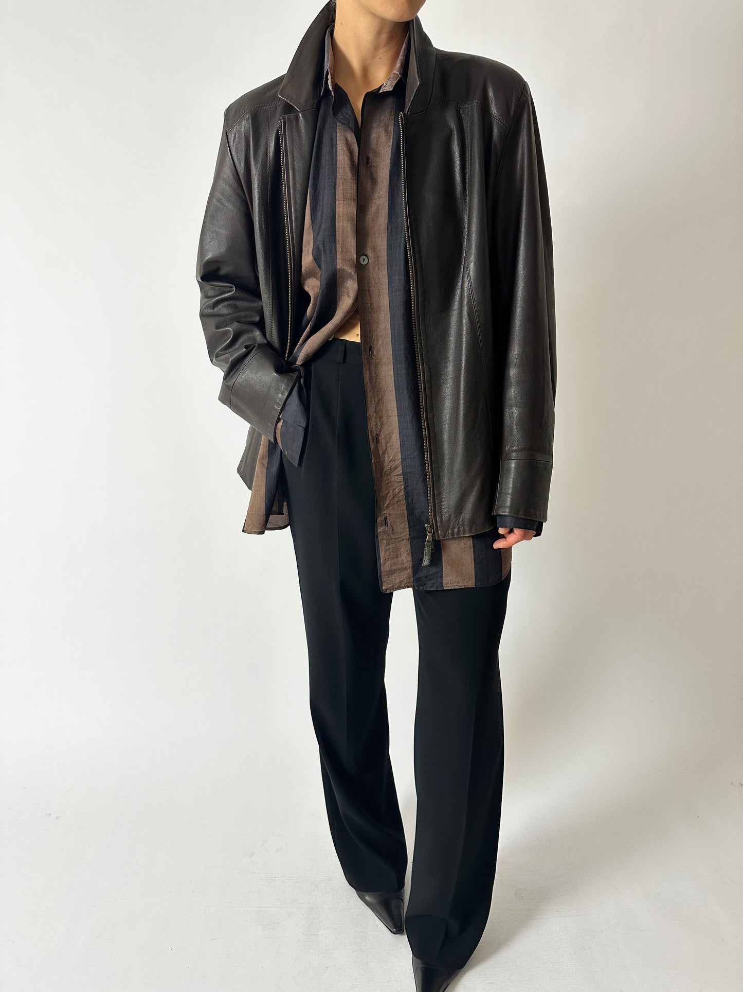 Silk striped shirt | Black / Brown