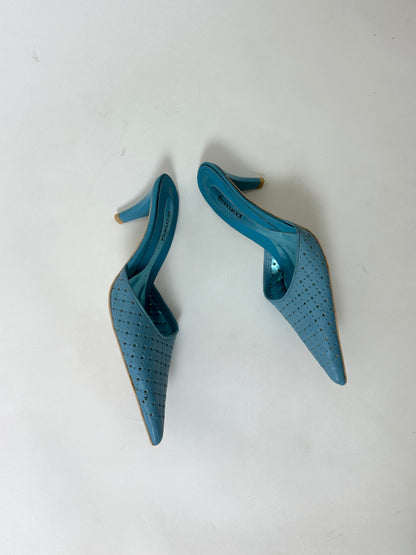 Leather pointy mules | Light Blue