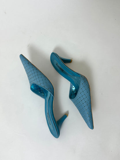 Leather pointy mules | Light Blue
