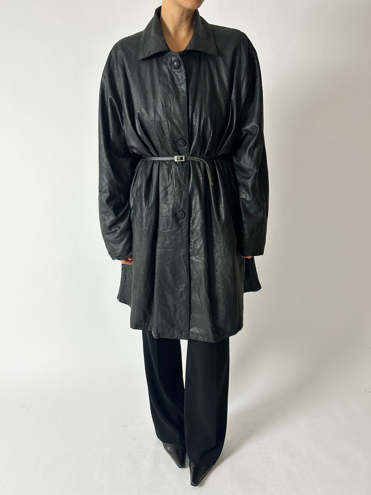 Long leather coat | Black