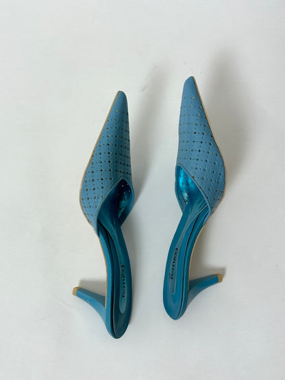 Leather pointy mules | Light Blue