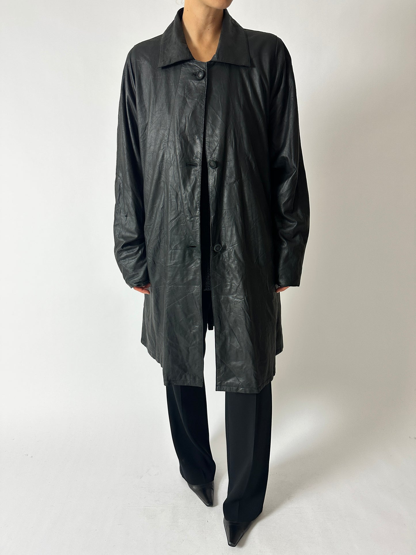 Long leather coat | Black