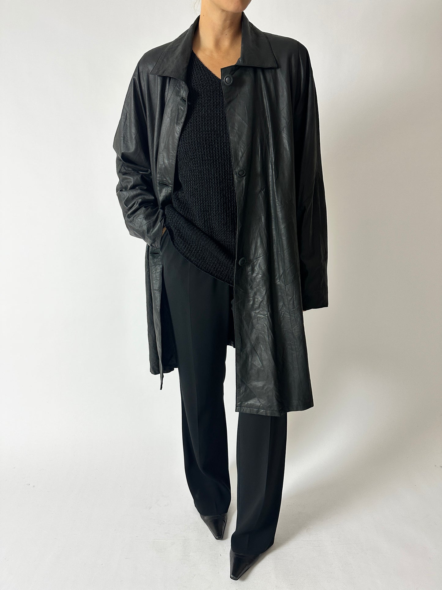 Long leather coat | Black
