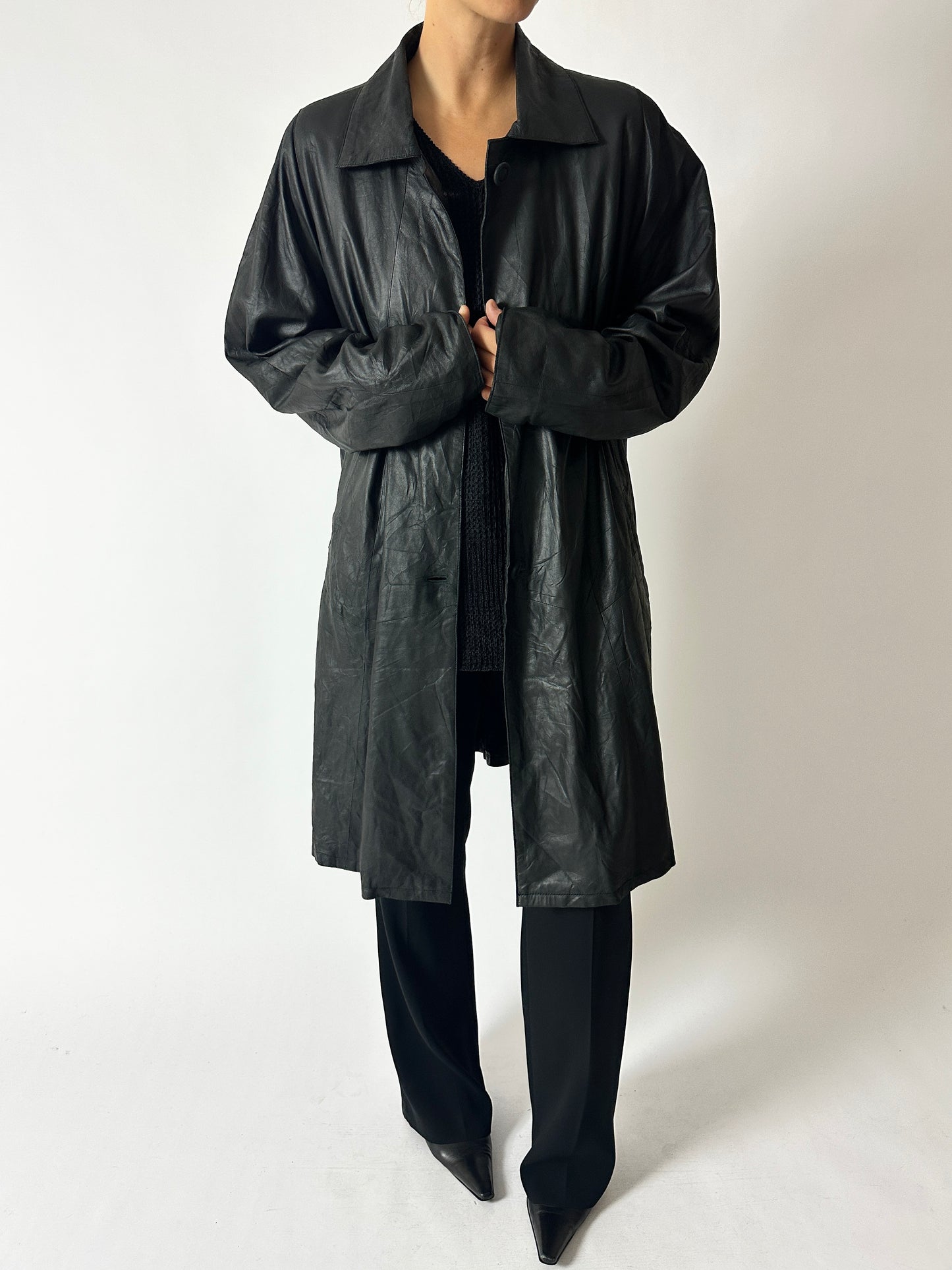 Long leather coat | Black