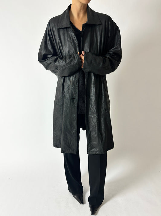 Long leather coat | Black
