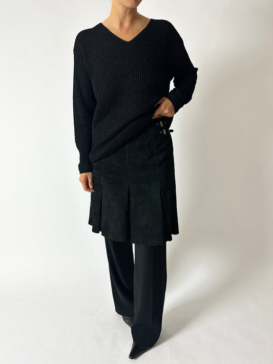 Pleated suede skirt | Black